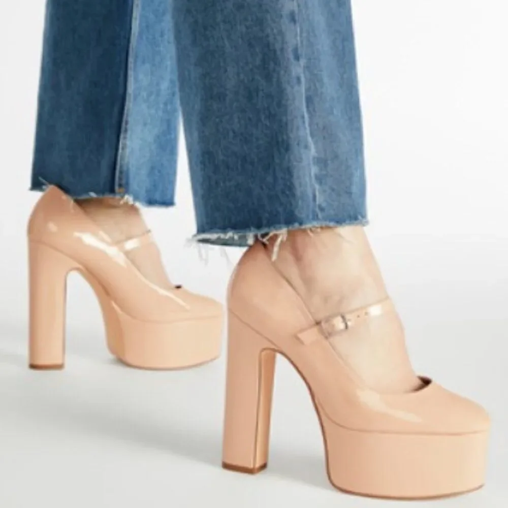 Shoe Dazzle Nude Patent Mary Jane Platform Heels